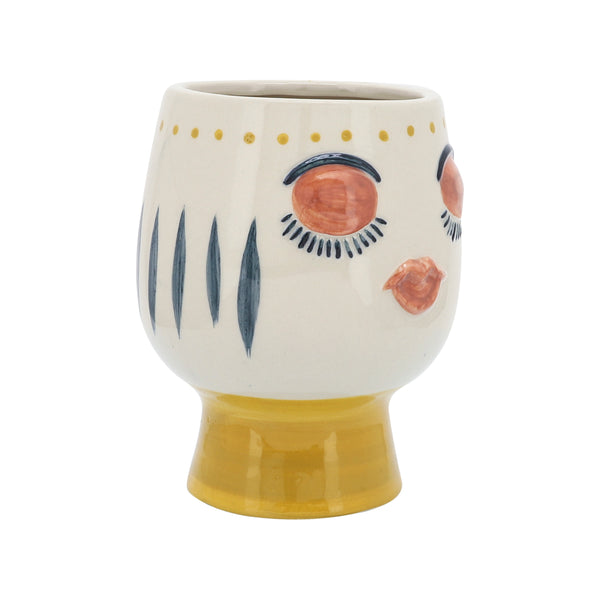 Cer, 6"d Face Vase, Multi