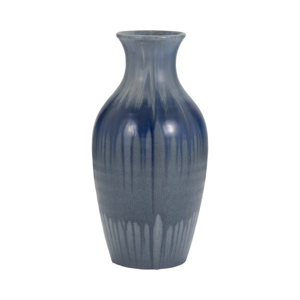 Cer, 16" Reactive Drip Vase, Blue