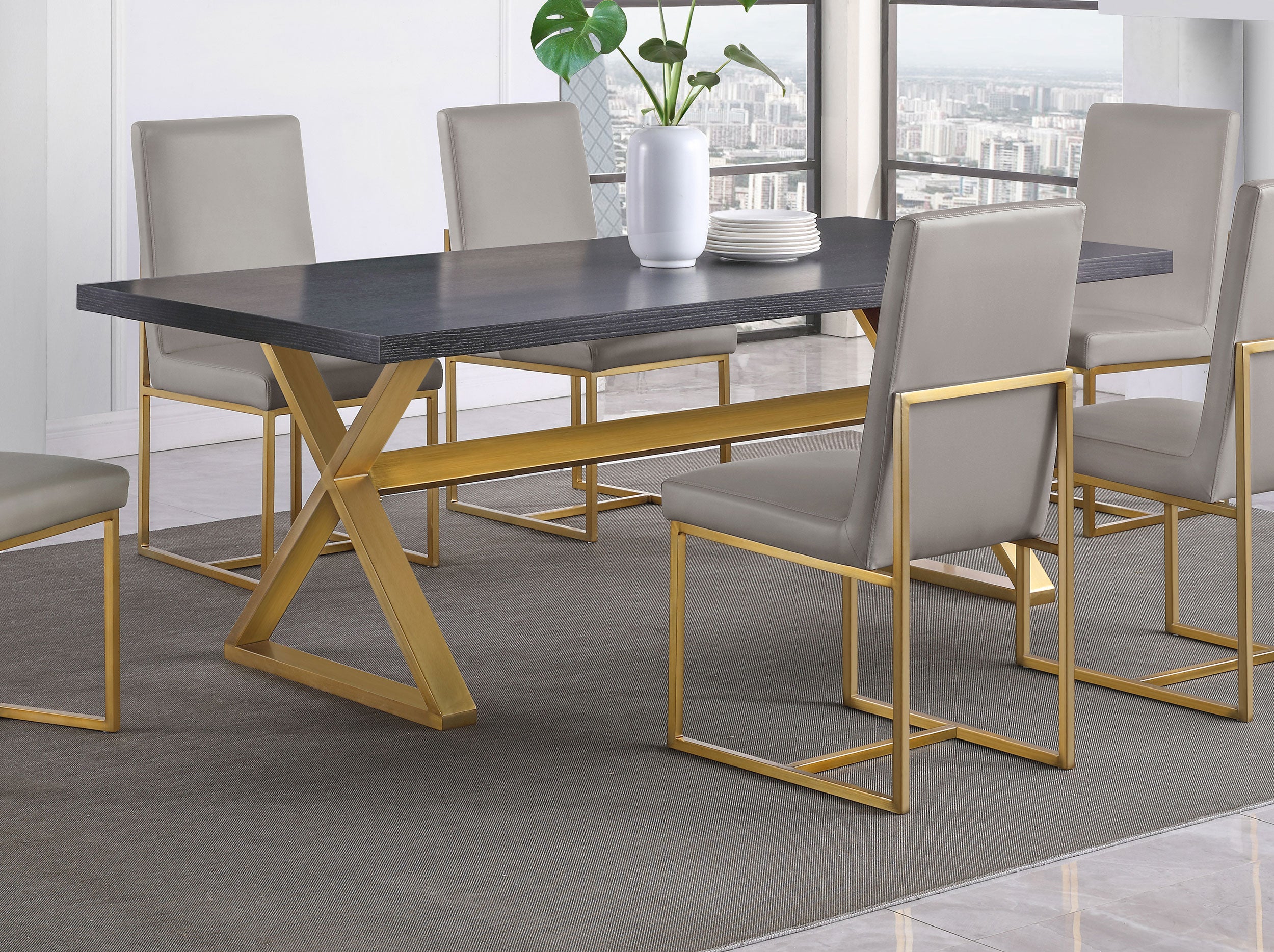 Conway X-Trestle Base Dining Table Dark Walnut and Aged Gold