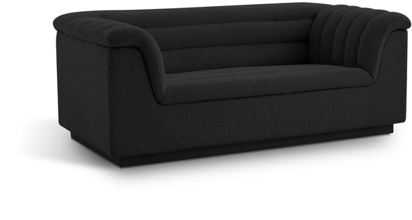 Cascade Black Boucle Fabric Loveseat