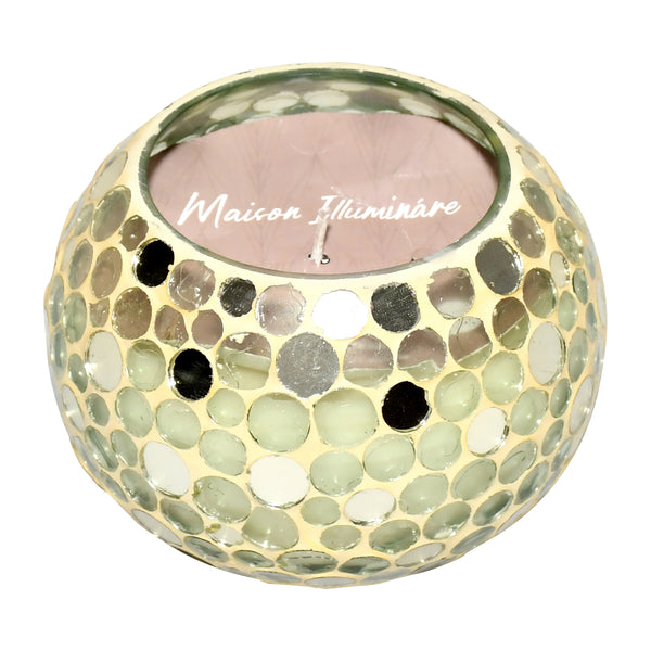 5" 19 Oz Spiced Pear Mosaic Candle, Champagne