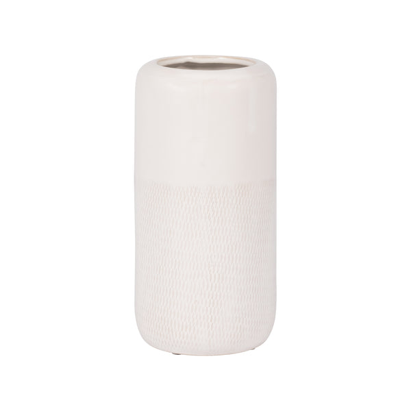 Cer, 10"h Grooved Vase, Ivory