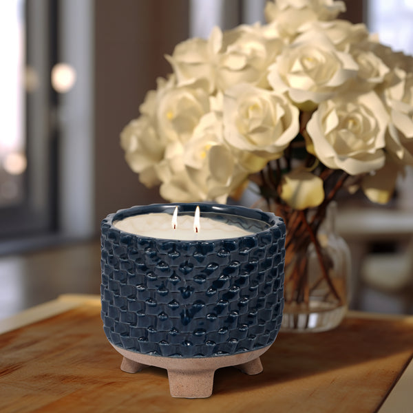 7" 27 Oz Ocean Mist Woven Candle, Navy