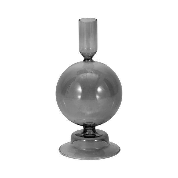 7" Glass Bubble Taper Candle Holder, Smoke