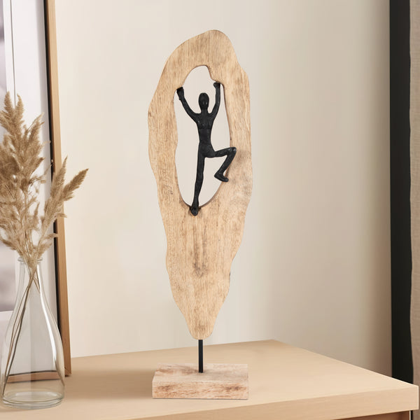 Wood, 25" Man Climbing On Log, Natural