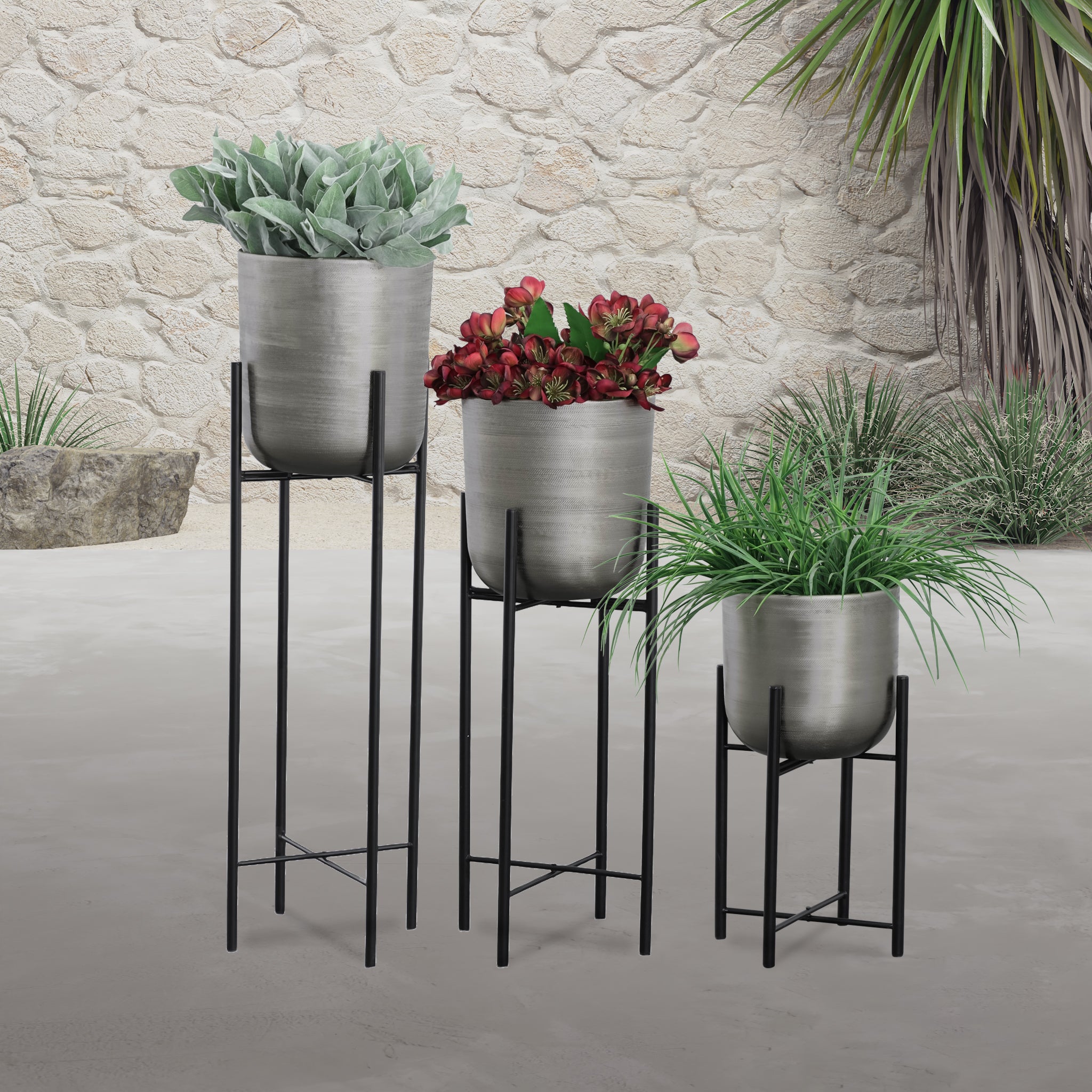 S/3 Metal Planters On Stand 40/30/20