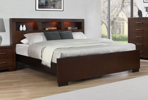 Jessica Queen Bed with Storage Headboard Cappuccino