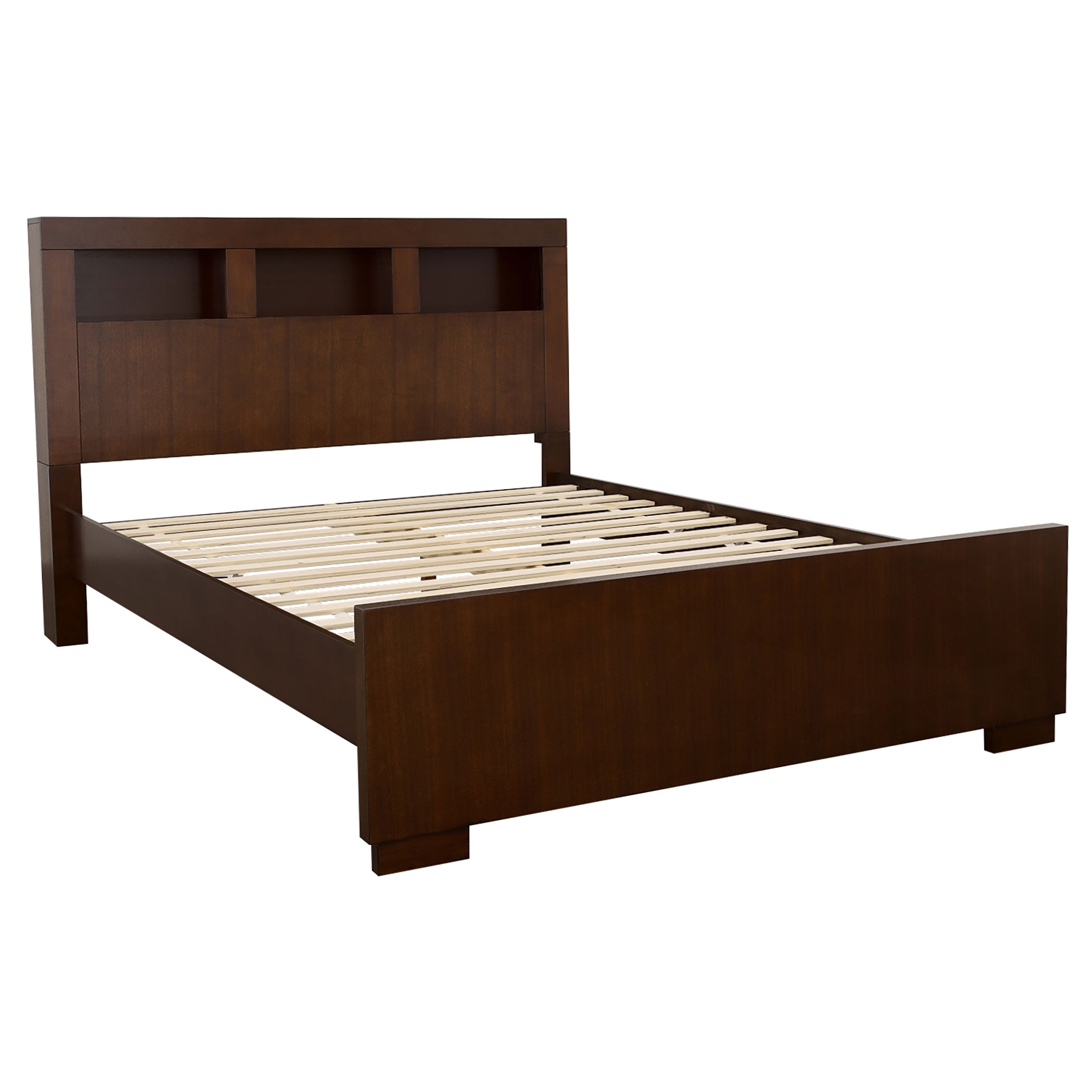 Jessica Queen Bed with Storage Headboard Cappuccino