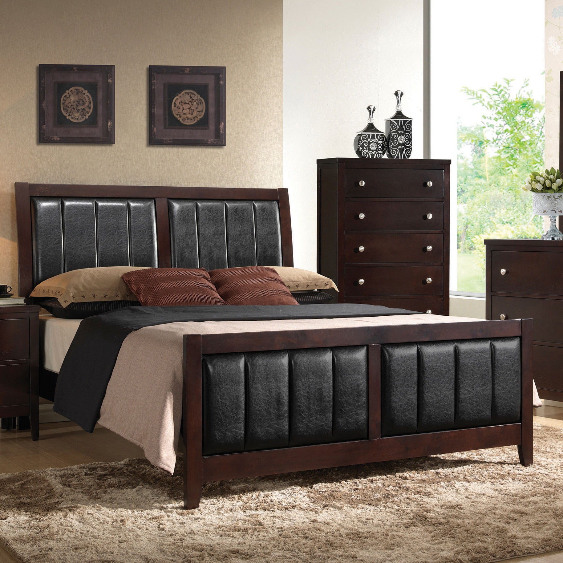 Carlton California King Upholstered Bed Cappuccino and Black