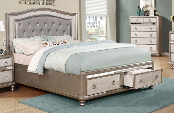 Bling Game Upholstered Storage Eastern King Bed Metallic Platinum