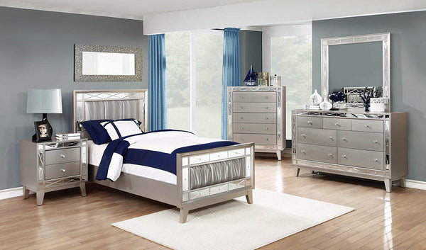 Leighton Twin Panel Bed with Mirrored Accents Mercury Metallic