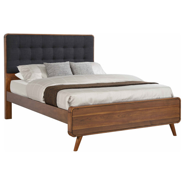 Robyn Eastern King Bed with Upholstered Headboard Dark Walnut