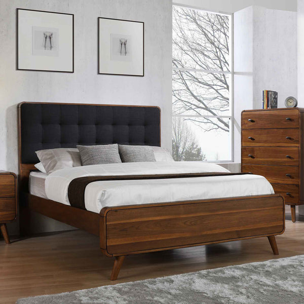 Robyn California King Bed with Upholstered Headboard Dark Walnut