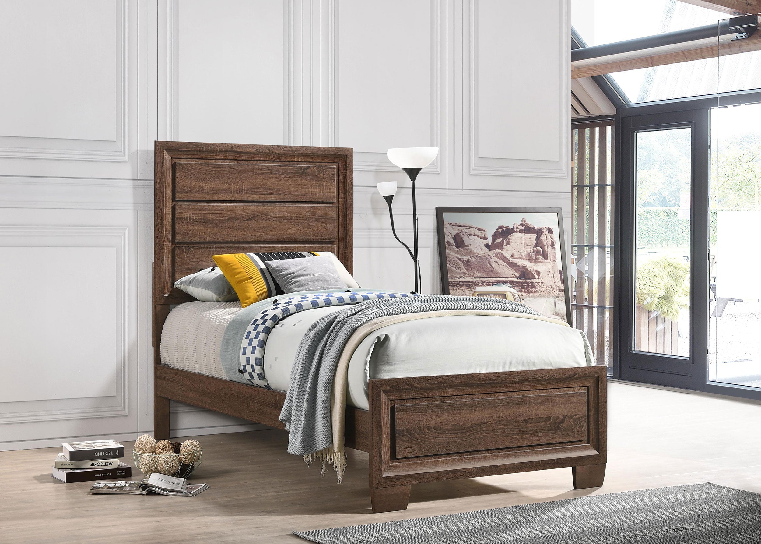 Brandon Twin Panel Bed Medium Warm Brown