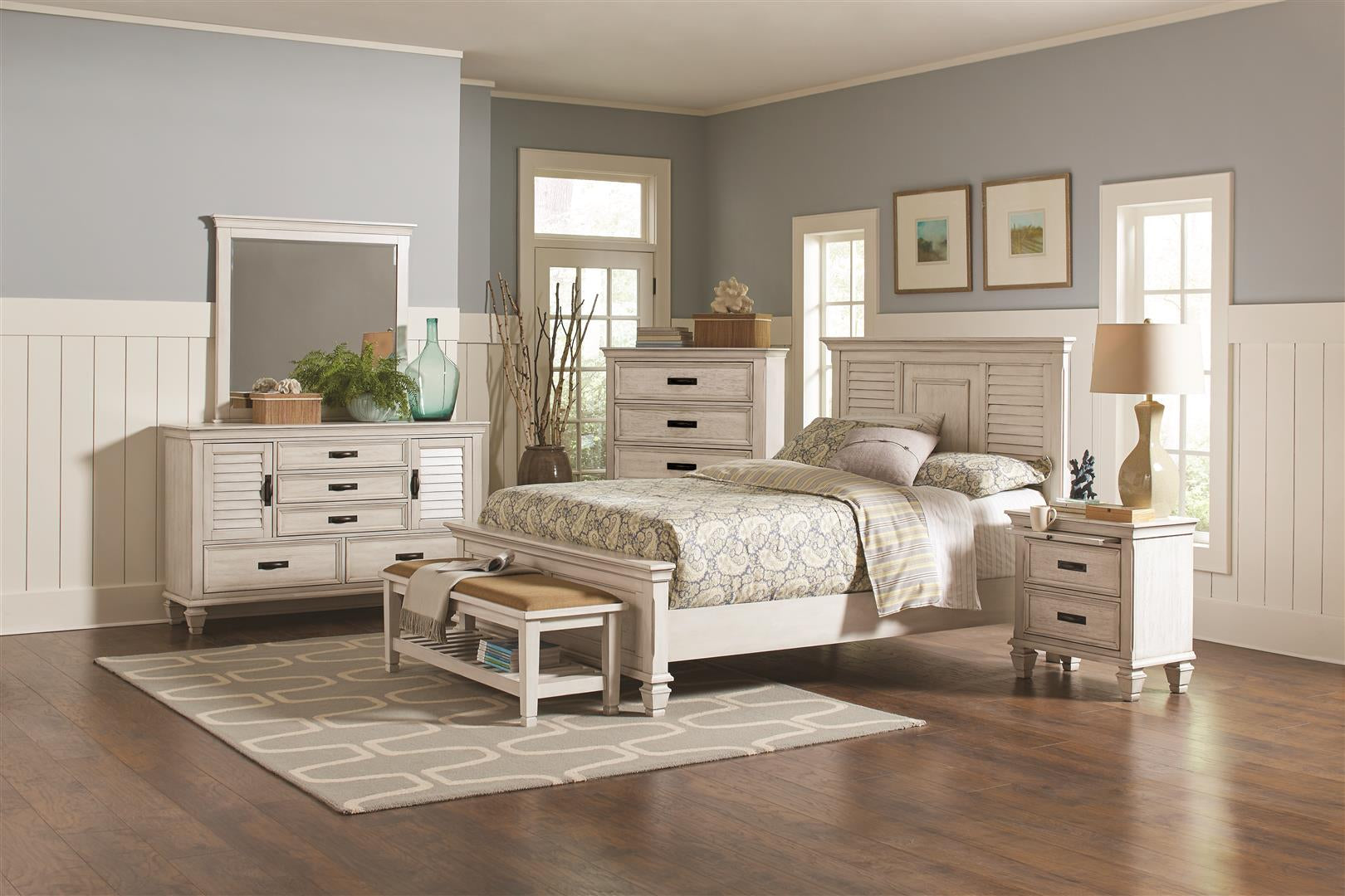 Franco California King Panel Bed Antique White