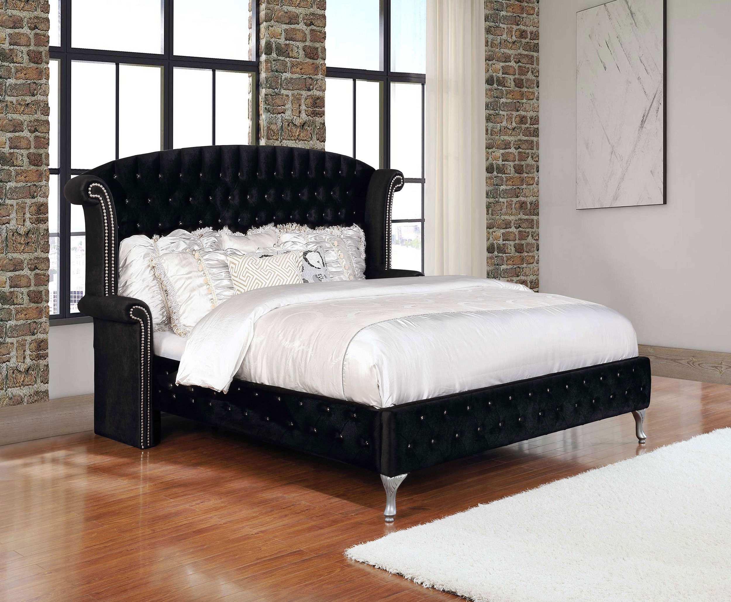 Deanna Eastern King Tufted Upholstered Bed Black