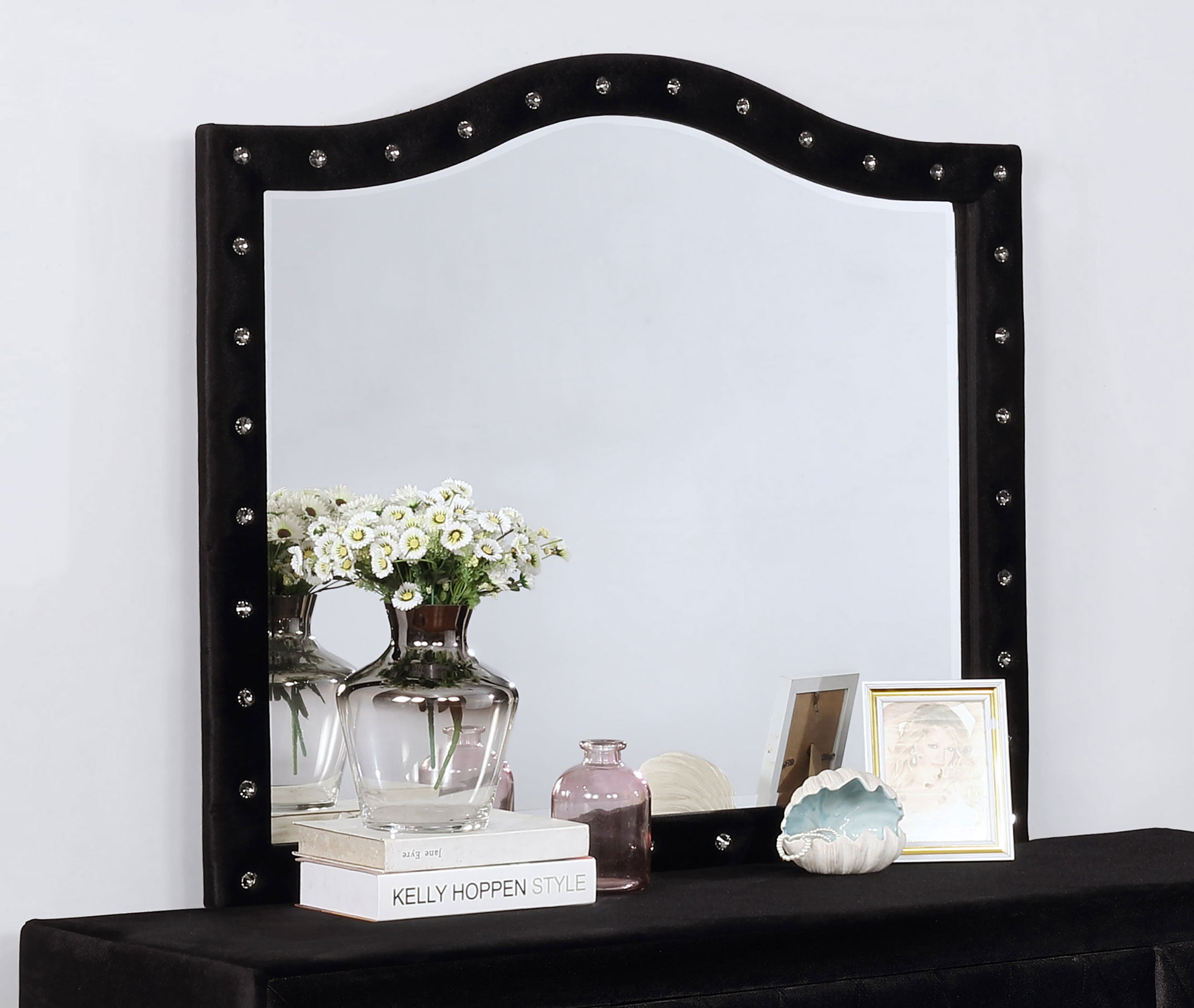 Deanna Button Tufted Dresser Mirror Black