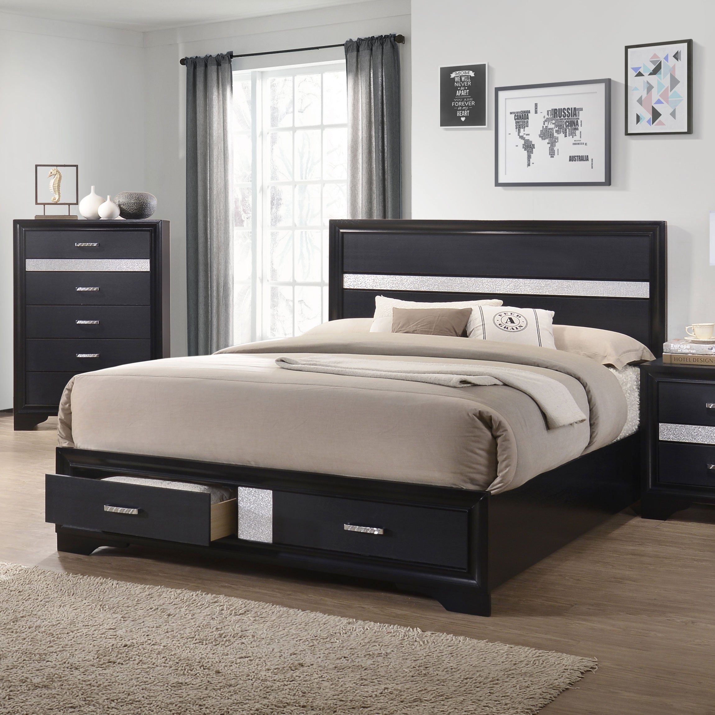 Miranda Queen 2-drawer Storage Bed Black