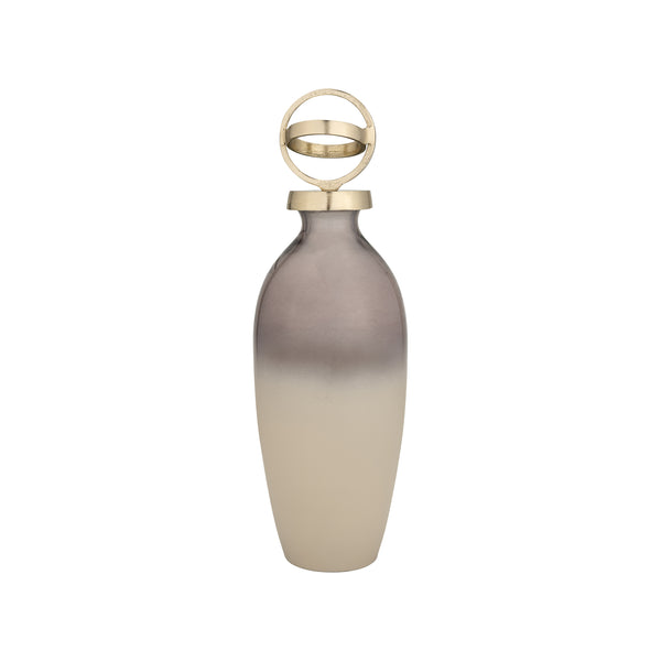 Glass,16",bottle W/sphere Lid,white/gold