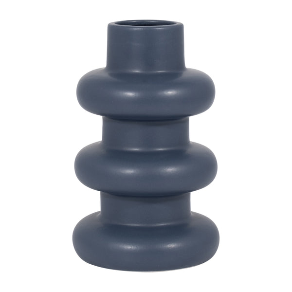 Cer, 8" Three Ribbed Vase, Navy