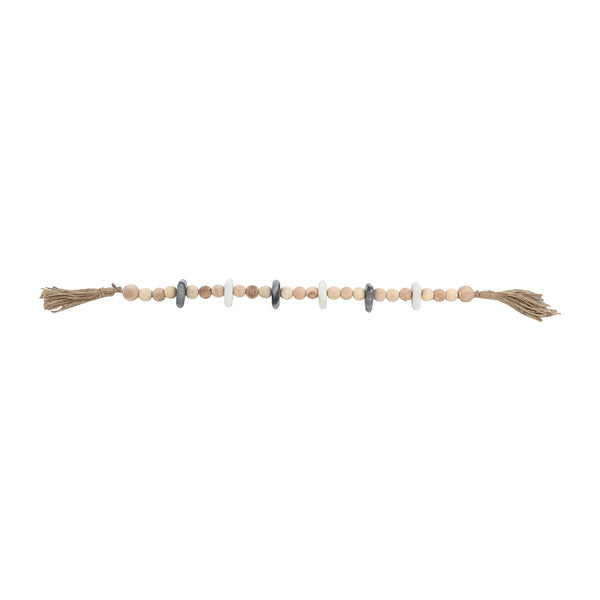 Wood, 36" Small Bead Garland W/ Marble Hearts, Mul