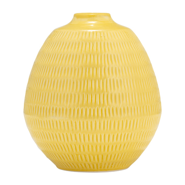 Cer,7",stripe Oval Vase,yellow