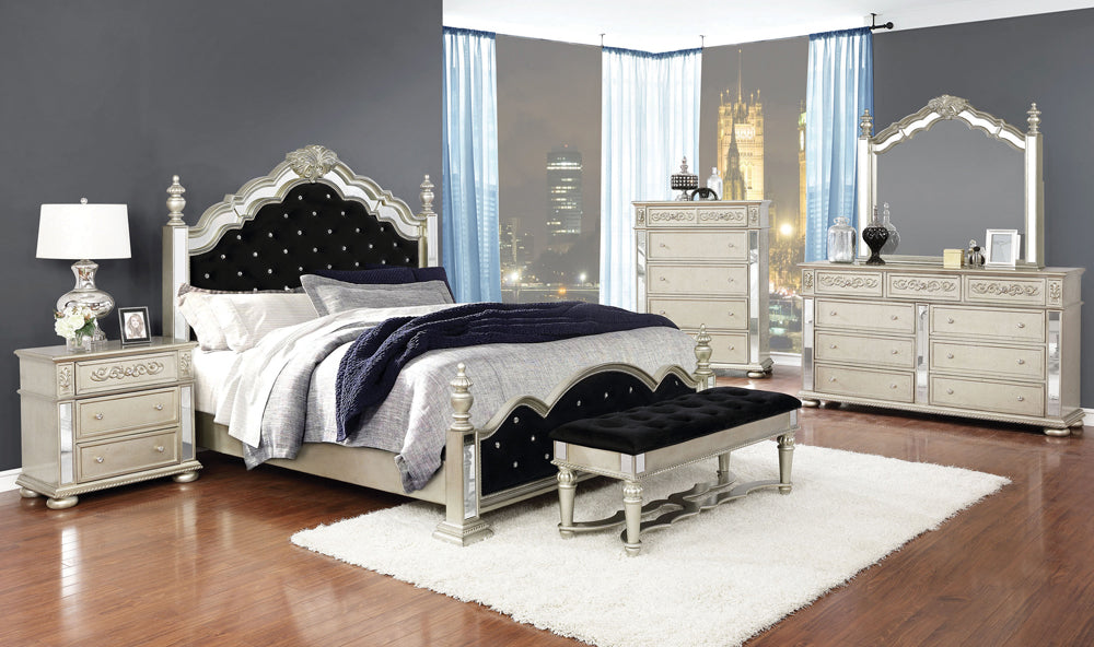 Heidi Queen Upholstered Poster Bed Metallic Platinum