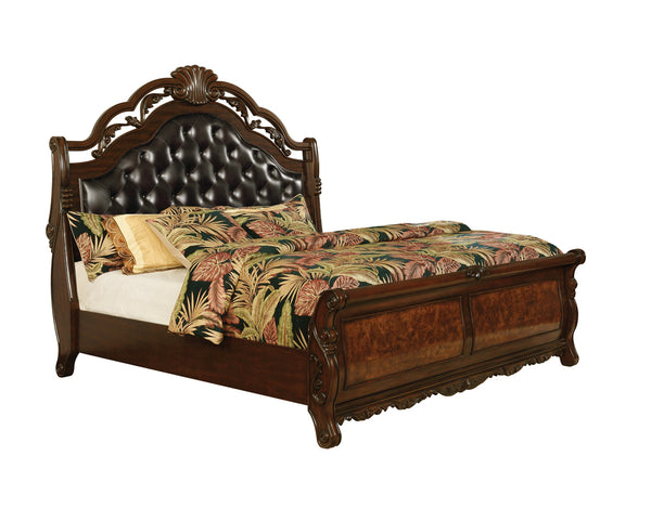 Exeter California King Tufted Upholstered Sleigh Bed Dark Burl