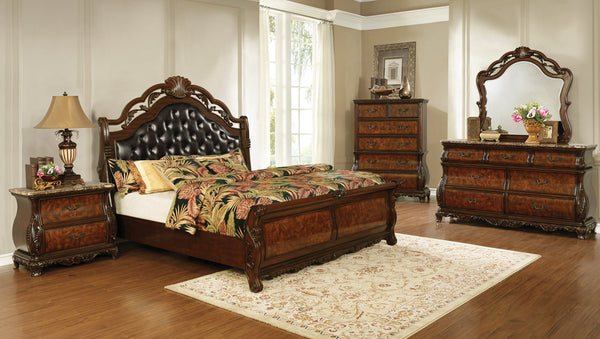 Exeter Queen Tufted Upholstered Sleigh Bed Dark Burl