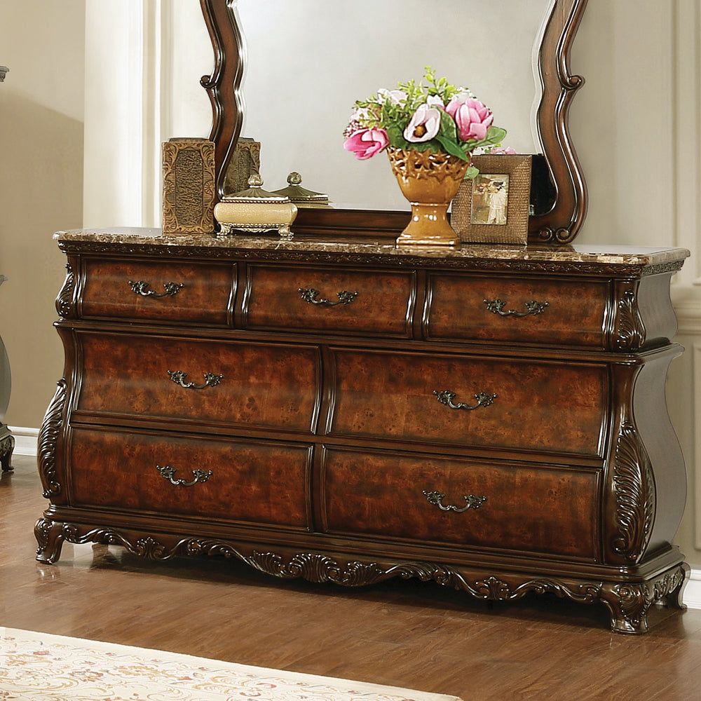 Exeter 7-drawer Dresser with Marble Top Dark Burl