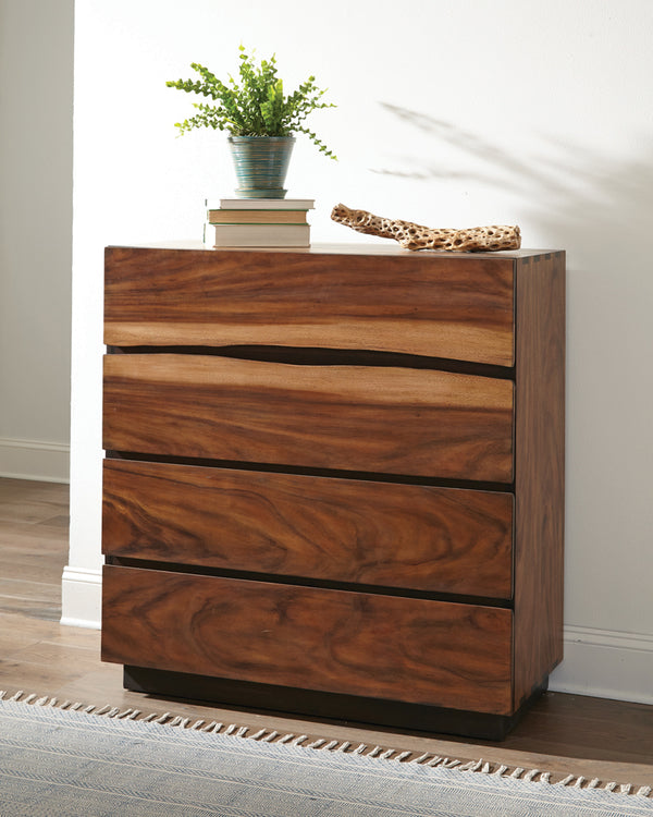 Winslow 4-drawer Chest Smokey Walnut and Coffee Bean