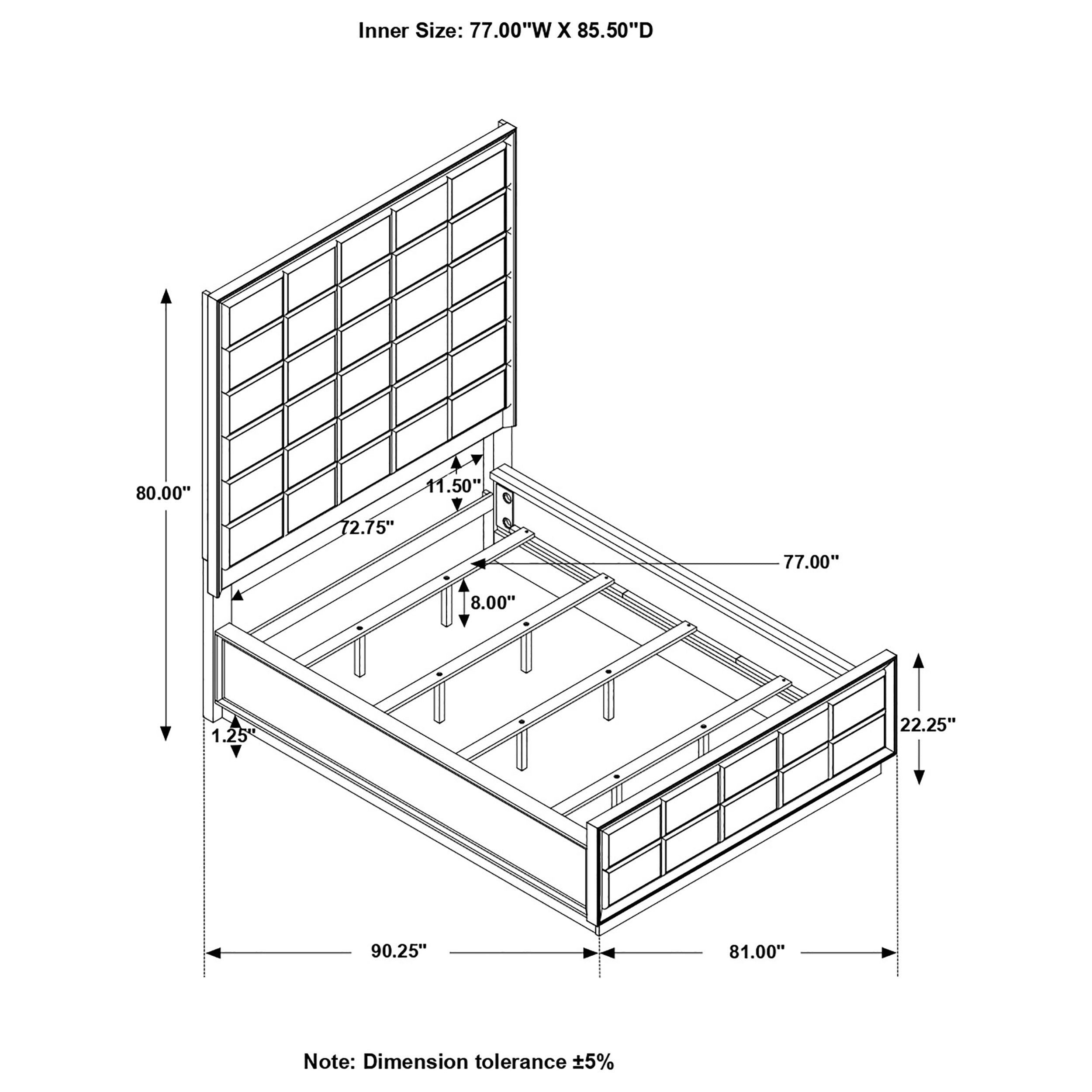 Durango California King Upholstered Bed Smoked Peppercorn and Grey