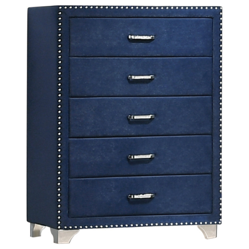 Melody 5-drawer Upholstered Chest Pacific Blue