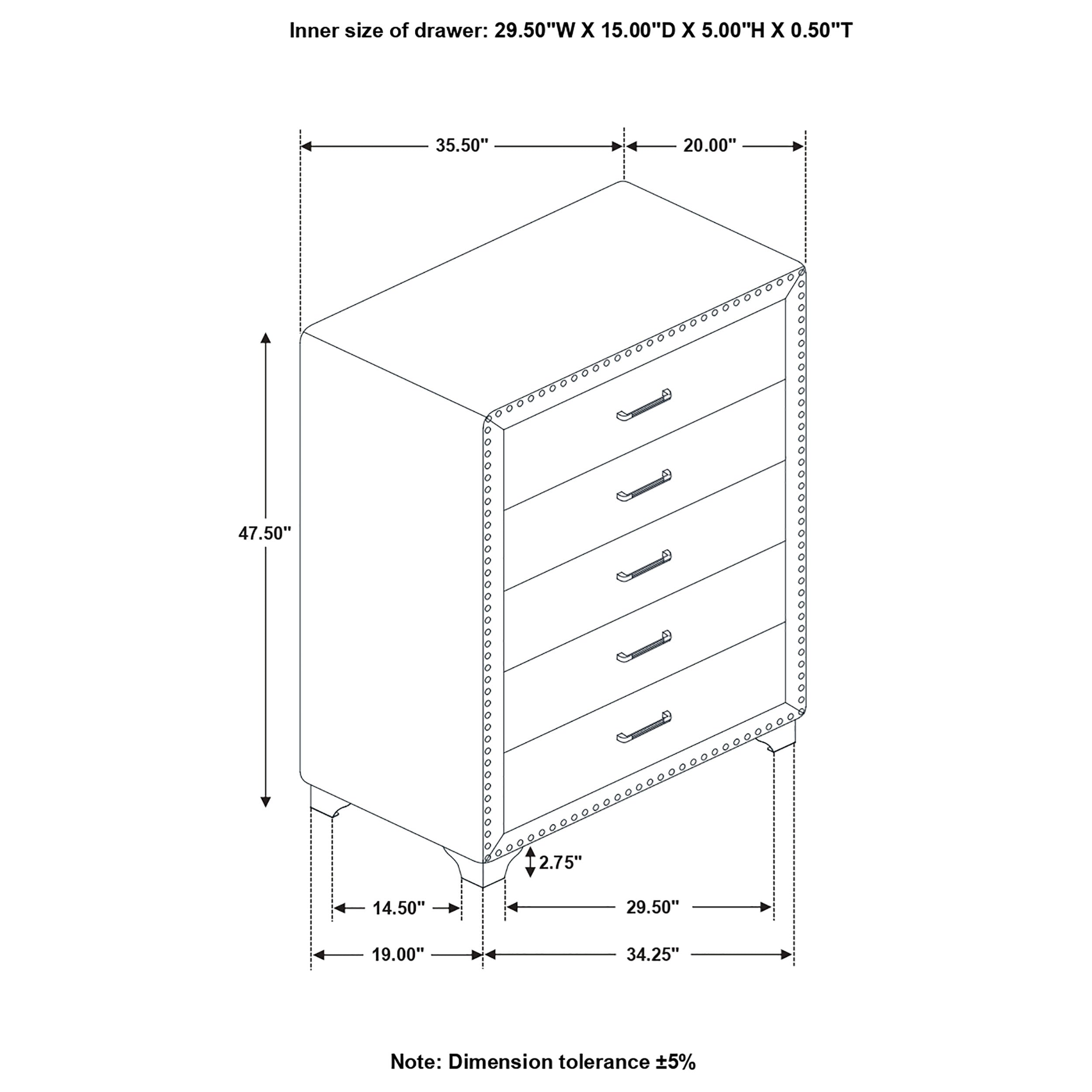 Melody 5-drawer Upholstered Chest Grey