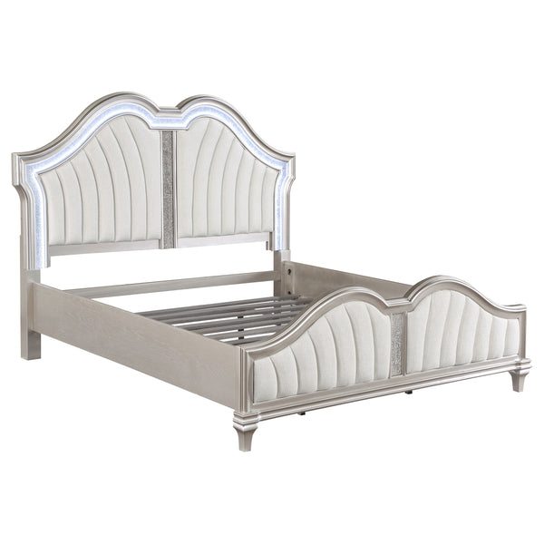 Evangeline Tufted Upholstered Platform Queen Bed Ivory and Silver Oak