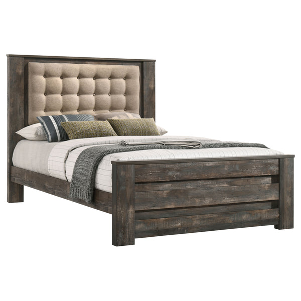 Ridgedale Tufted Headboard Queen Bed Latte and Weathered Dark Brown