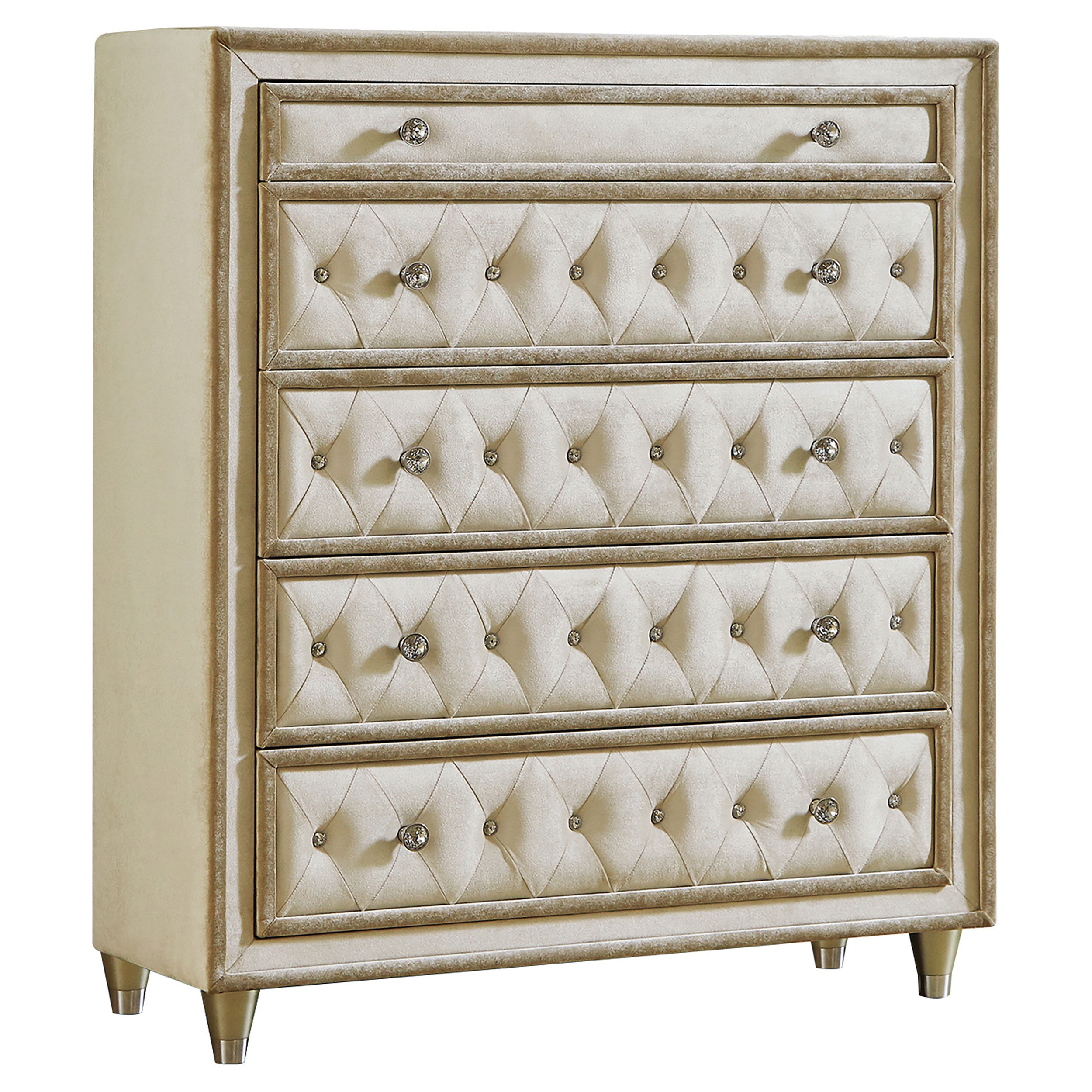 Antonella 5-drawer Upholstered Chest Ivory and Camel