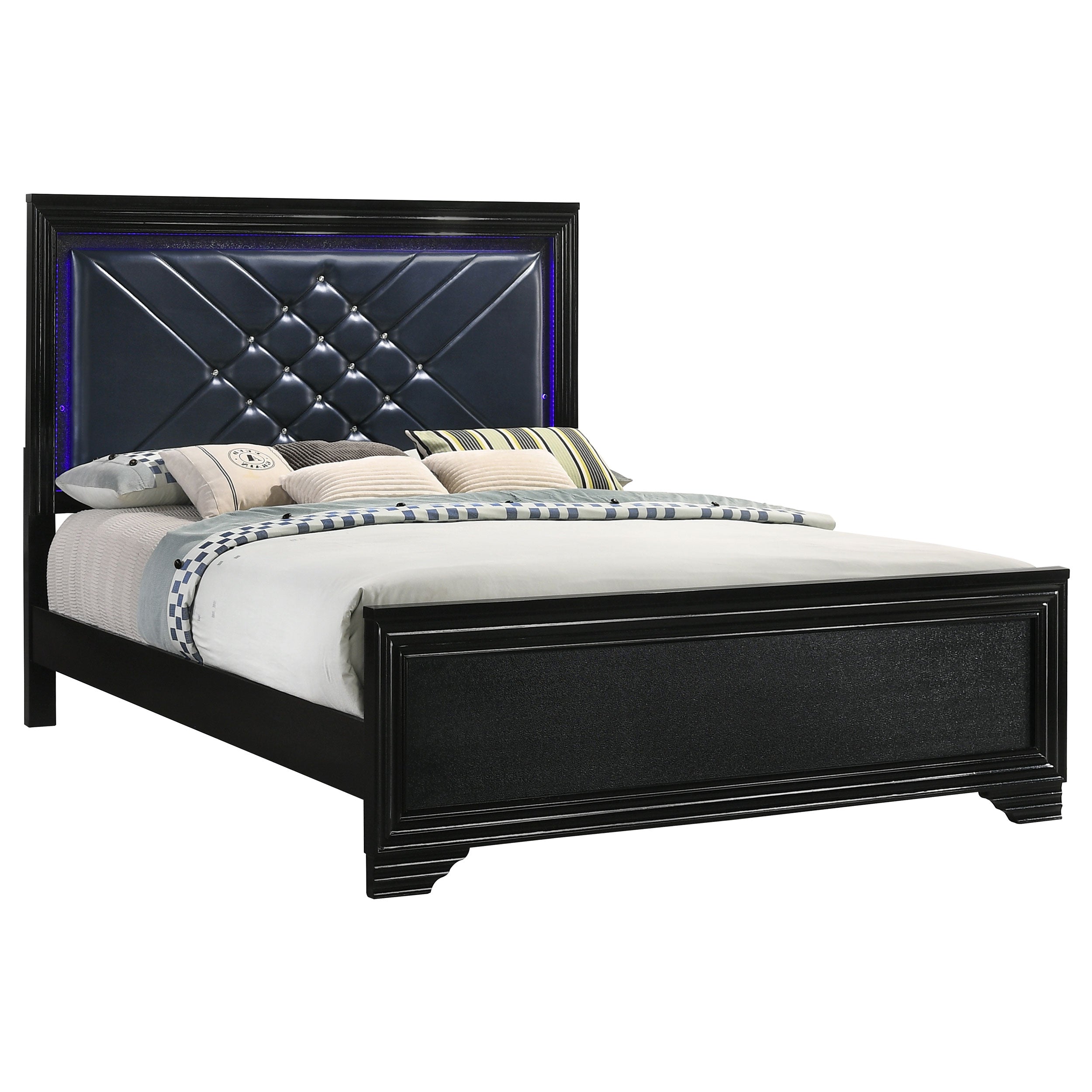 Penelope Eastern King Bed with LED Lighting Black and Midnight Star