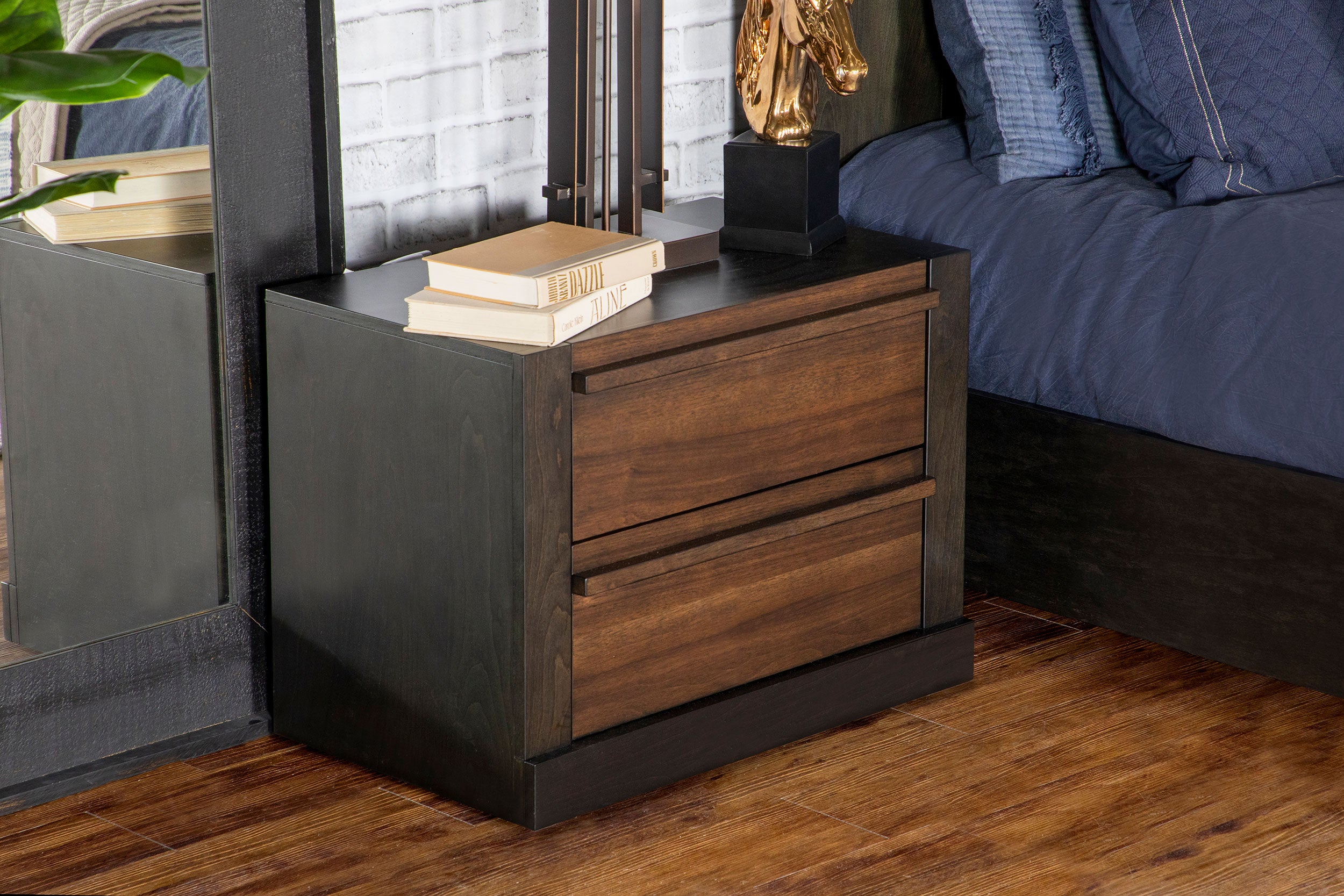 Azalia 2-drawer Nightstand Black and Walnut