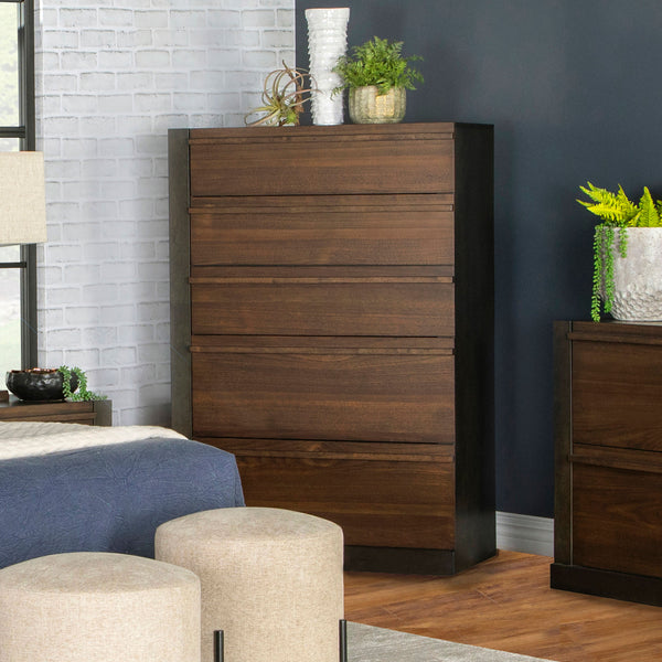 Azalia 5-drawer Chest Black and Walnut