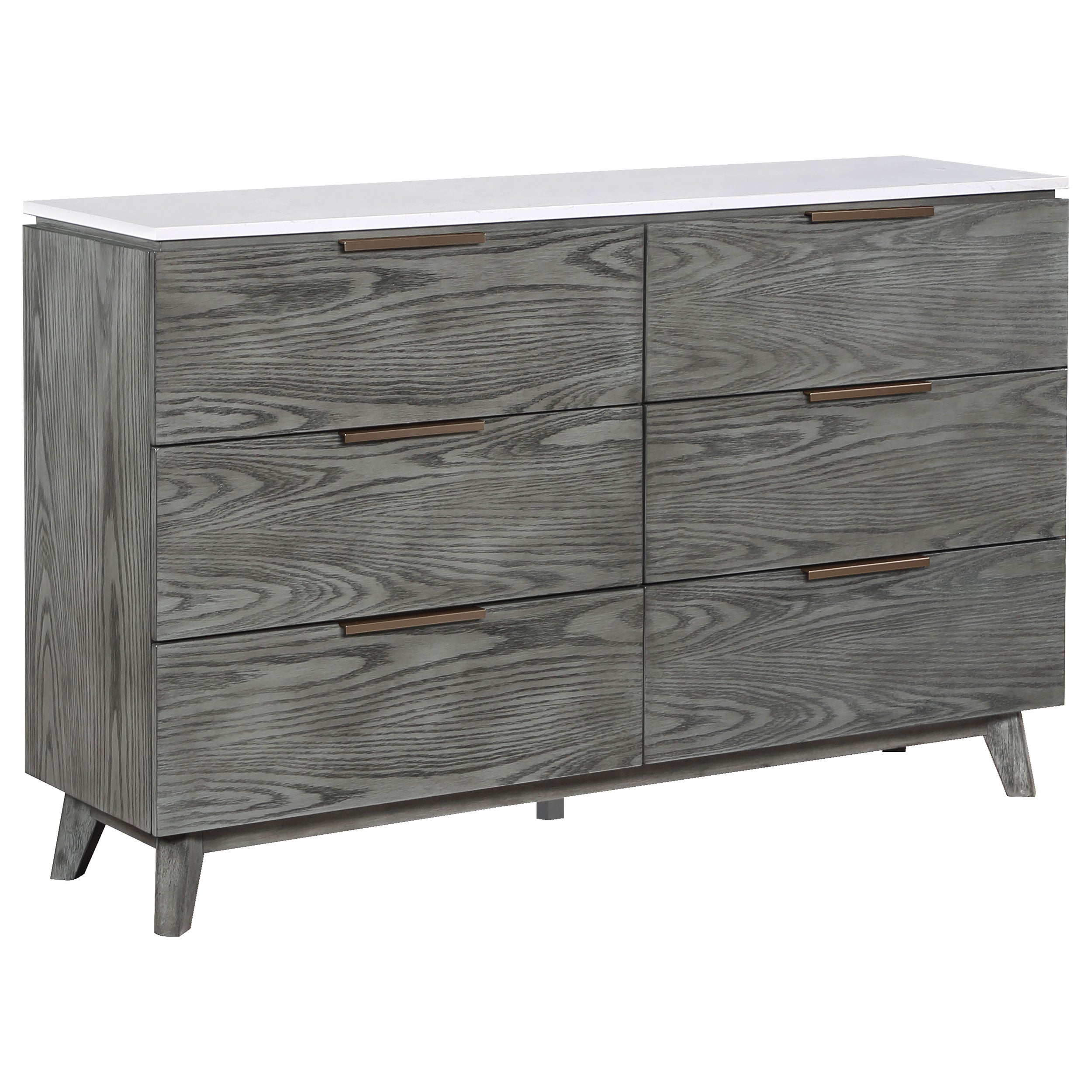 Nathan 6-drawer Dresser White Marble and Grey