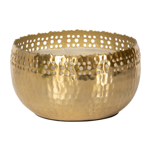 6" 25 Oz Frasier Fir Pierced Metal Candle, Gold