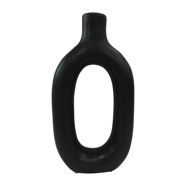 Cer, 9" Textured Cut-out Vase, Black