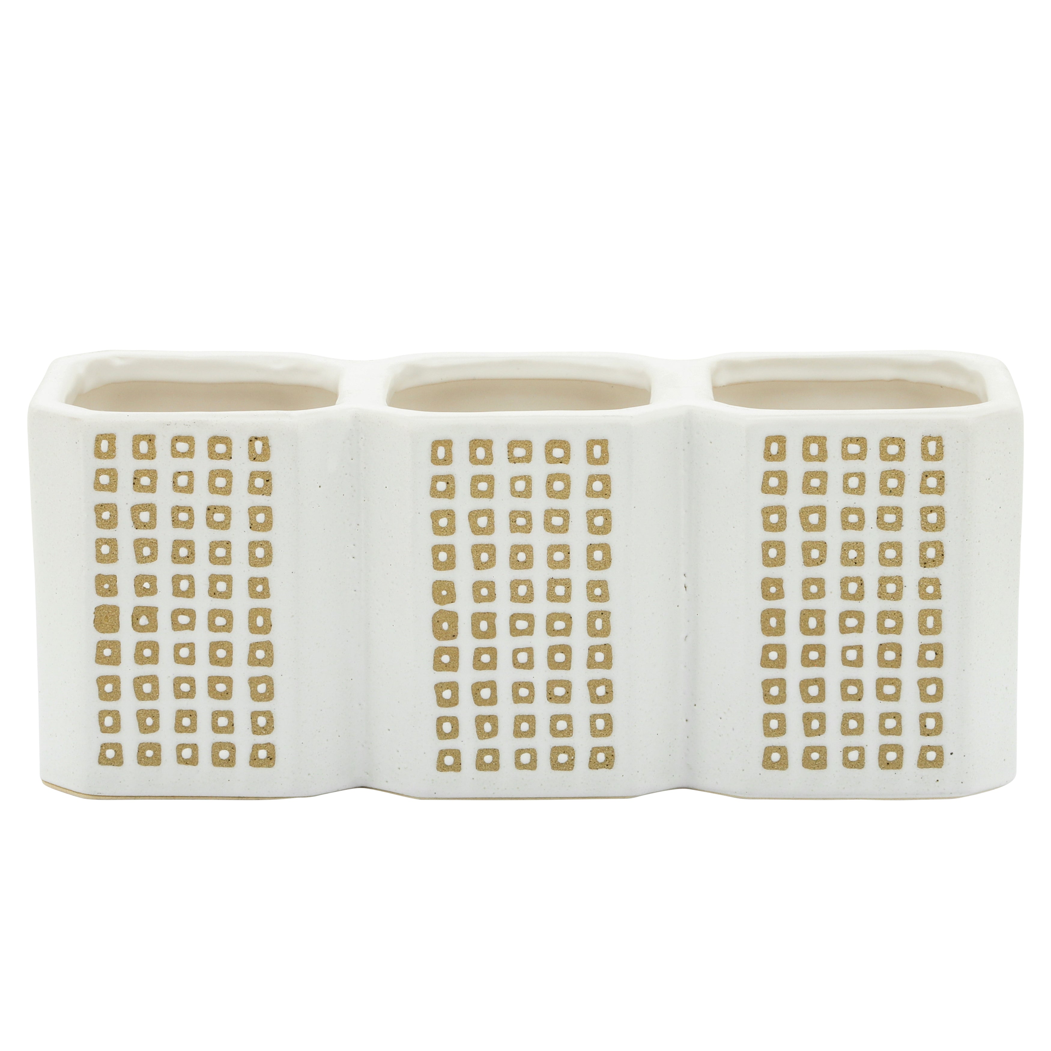 3-cup Dotted Pen Holder, Beige