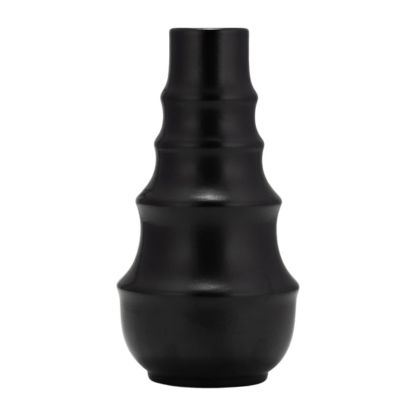 Cer,11" Ring Pattern Vase,black