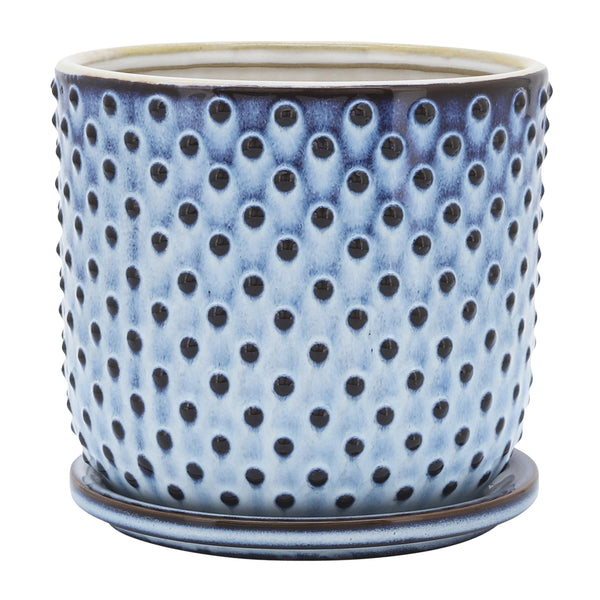 Cer, S/2 5/6" Dotted Planter W/ Saucer,  Blue