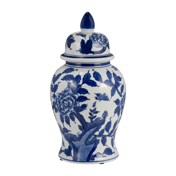 Cer, 14"h Temple Jar, Blue/white