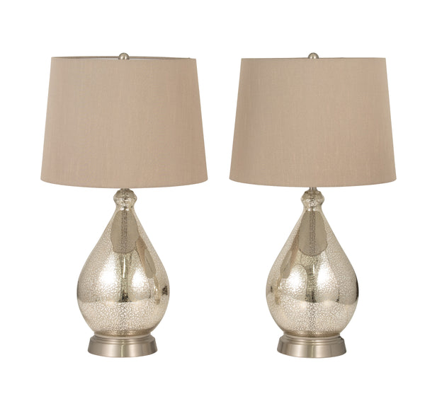 S/2 26" Glass Mercury Table Lamp, Silver