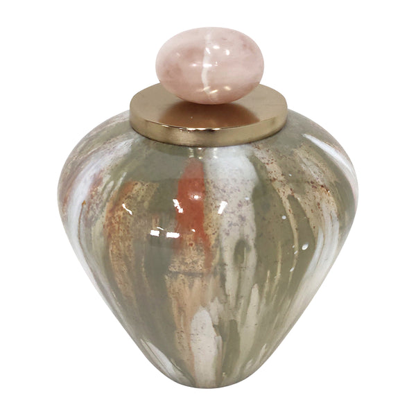 Glass, 9" Temple Vase W/ Resin Topper, Blush/green