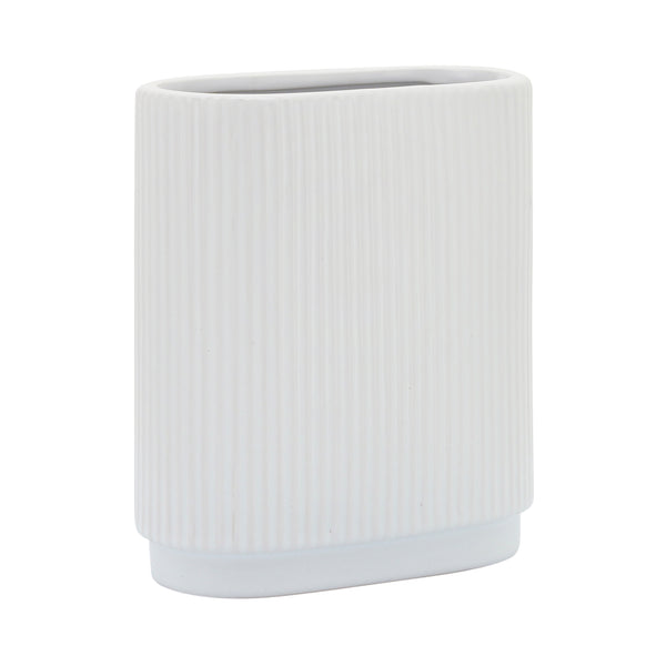 Cer, 8"h Ridged Vase, White